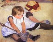 沙滩上玩耍的孩子 - 玛丽·史帝文森·卡萨特